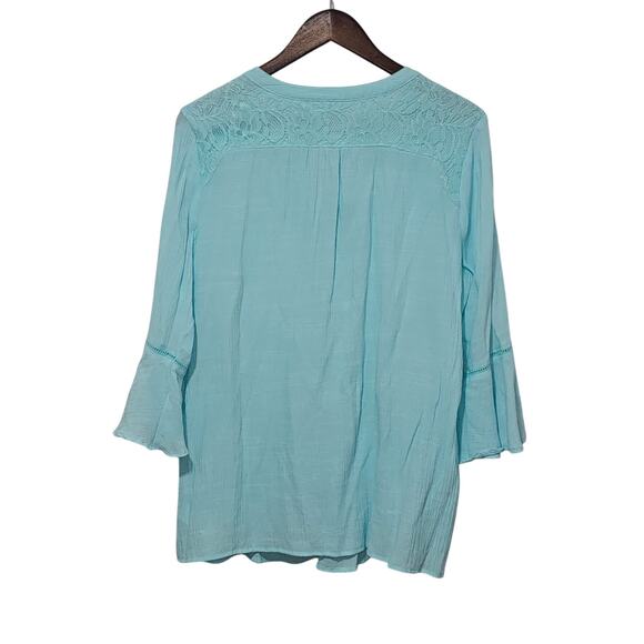 Kim Rogers Boho Lace Button Up Henley Bell Sleeves Size XL - Picture 5 of 7